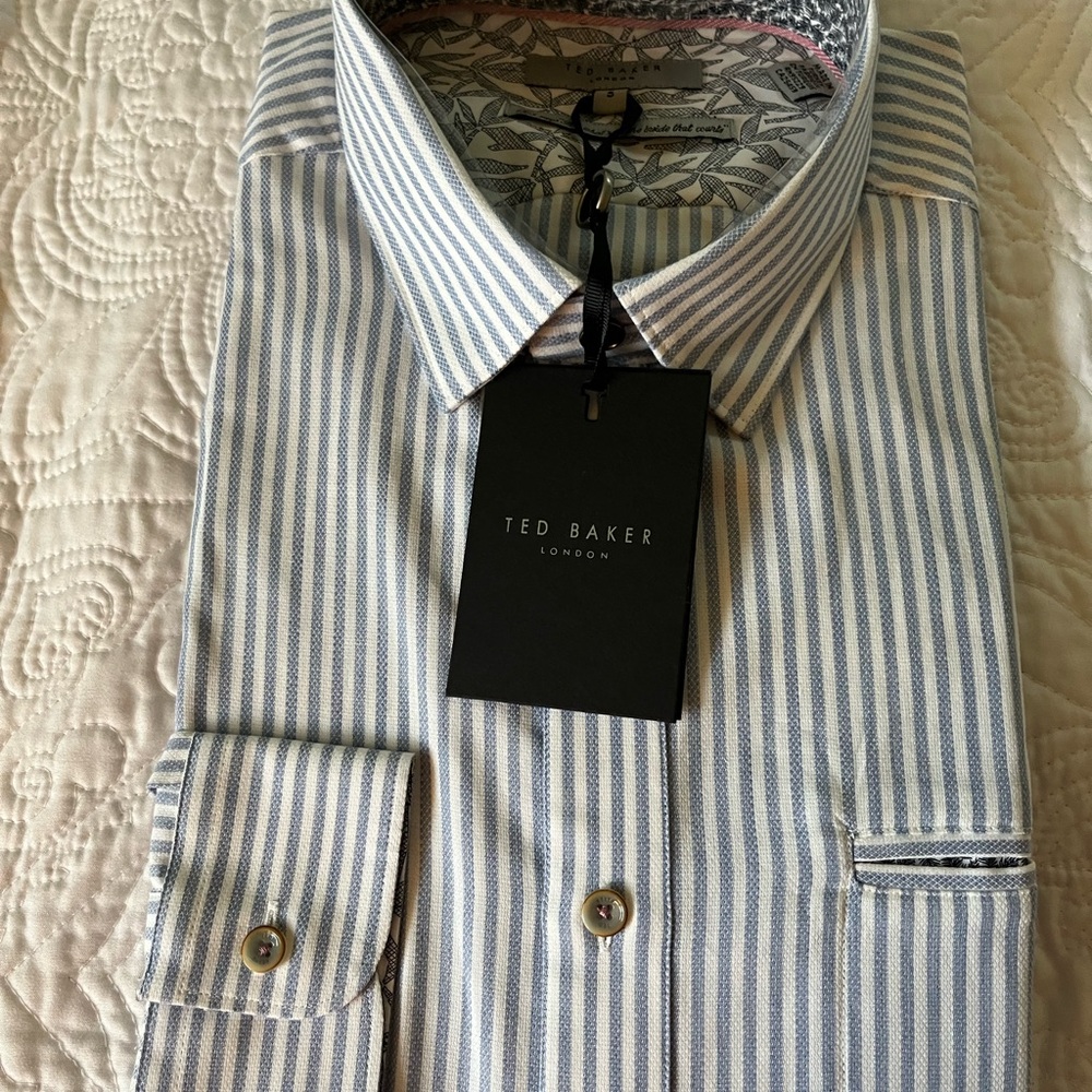 Ted Baker Blue and White Striped Dress Shirt